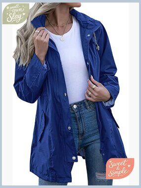 Waterproof Rain Jacket with Hood & Adjustable Waist